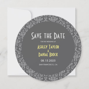 Elegante Chic Damask Art Deco Grau Festliche Hochz Save The Date