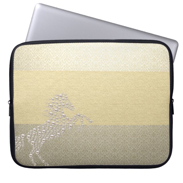Elegante Chic Damask Horse Pearls Laptopschutzhülle (Vorderseite)