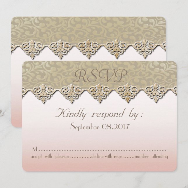 Elegante Chic Damask Wedding RSVP Card Einladung (Vorne/Hinten)