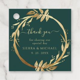 Elegante Chic Emerald Green Golden Foliage Hochzei Geschenkanhänger