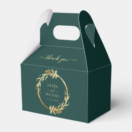 Elegante Chic Emerald Green Golden Foliage Hochzei Geschenkschachtel