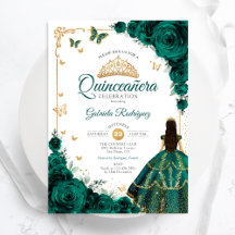 Elegante Chic Emerald Green Rose Gold Quinceanera