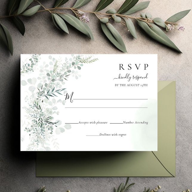 Elegante Chic Eukalyptus Botanische Hochzeit RSVP Karte (Von Creator hochgeladen)