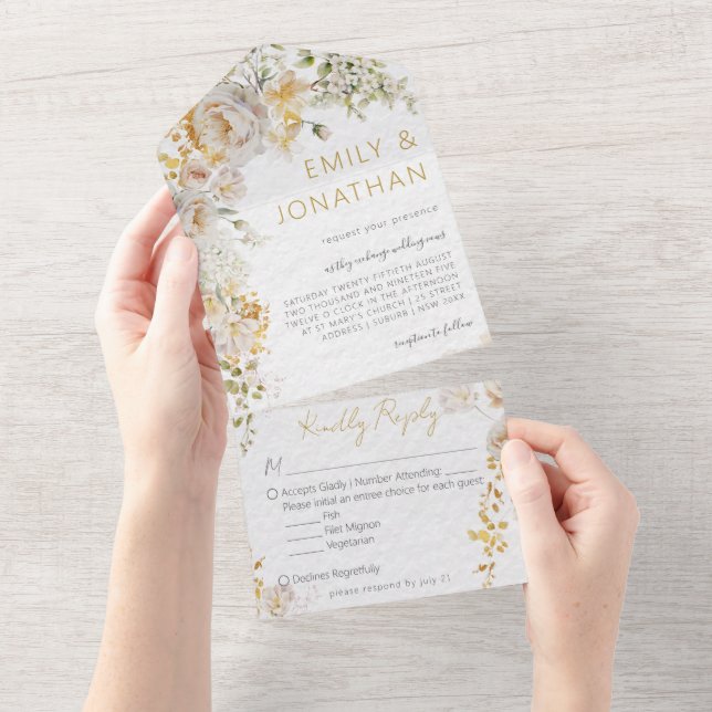 Elegante Chic Floral Hochzeit in einer Einladung (Abreißen)
