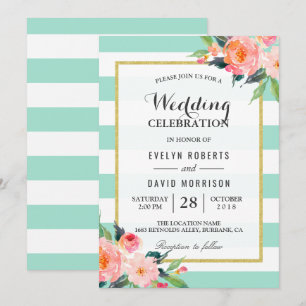 Elegante Chic Floral Mint Green Wedding Celebratio Einladung