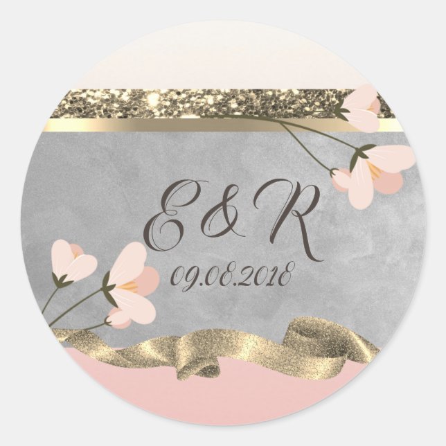 Elegante Chic Floral Wedding Runder Aufkleber (Vorderseite)