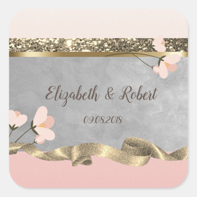 Elegante Chic Floral Wedding Sticker (Vorderseite)