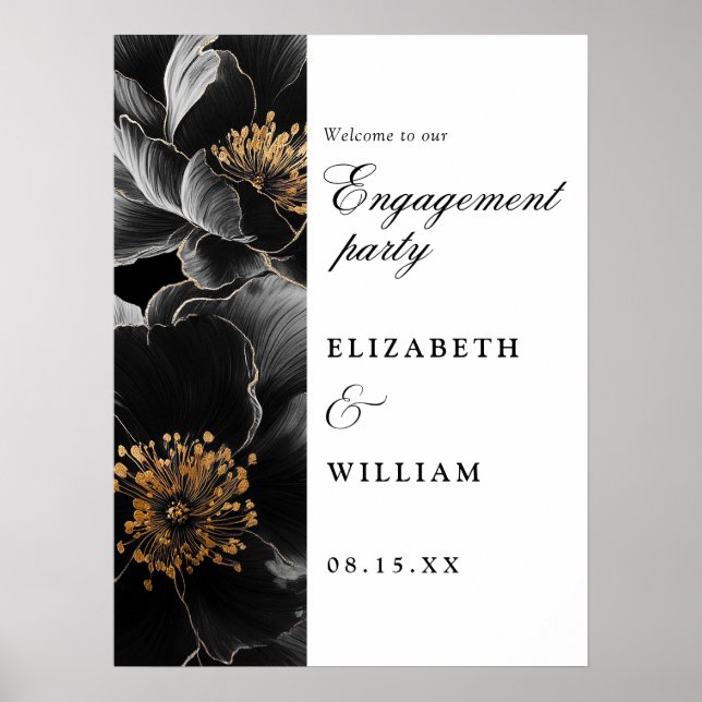 Elegante Chic florale Engagement Party Willkommens Poster (Vorne)