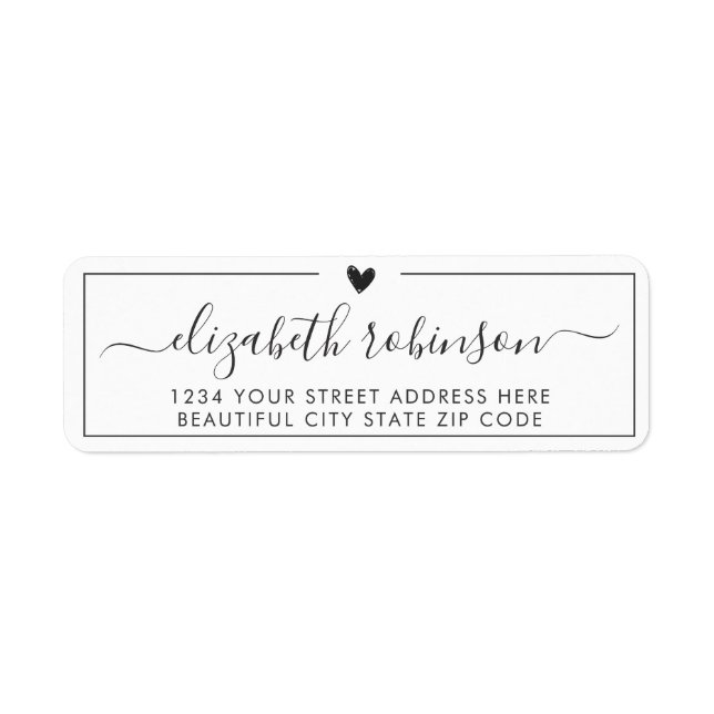 Elegante Chic Girly Script Herzadresse Label (Vorne)