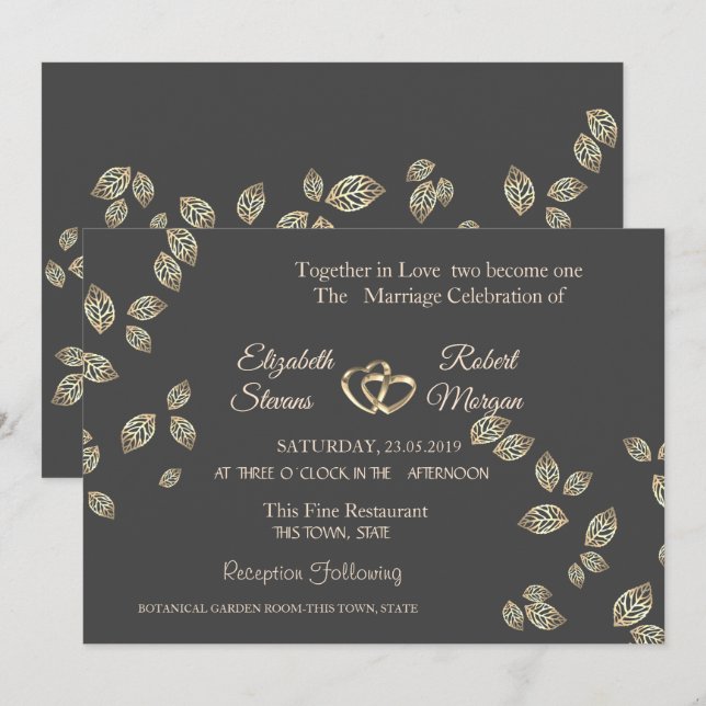Elegante Chic Gold Blätter Einladung Hochzeit (Vorne/Hinten)