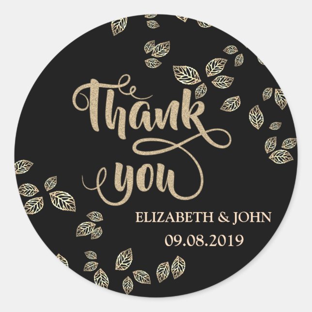 Elegante Chic Gold Blätter Hochzeitsticker Runder Aufkleber (Vorderseite)