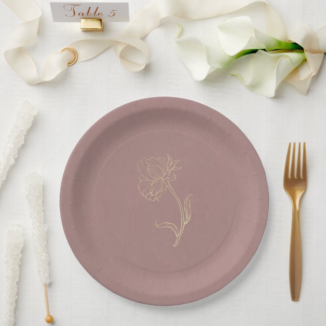 Elegante Chic Gold Blume & Dusty Rose Wedding Pappteller (Hochzeit)
