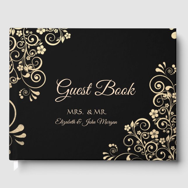 Elegante Chic Gold Blume Hochzeit Gästebuch (Vorderseite)