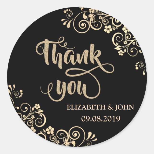 Elegante Chic Gold Blume Hochzeitsticker Runder Aufkleber (Vorderseite)