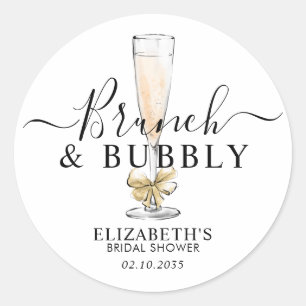 Elegante Chic Gold-Brunch und Sprudel-Brautabschie Runder Aufkleber