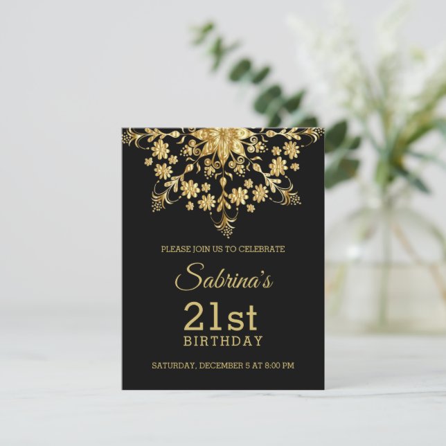 Elegante Chic Gold Einladung zum Geburtstag (Stehend Vorderseite)