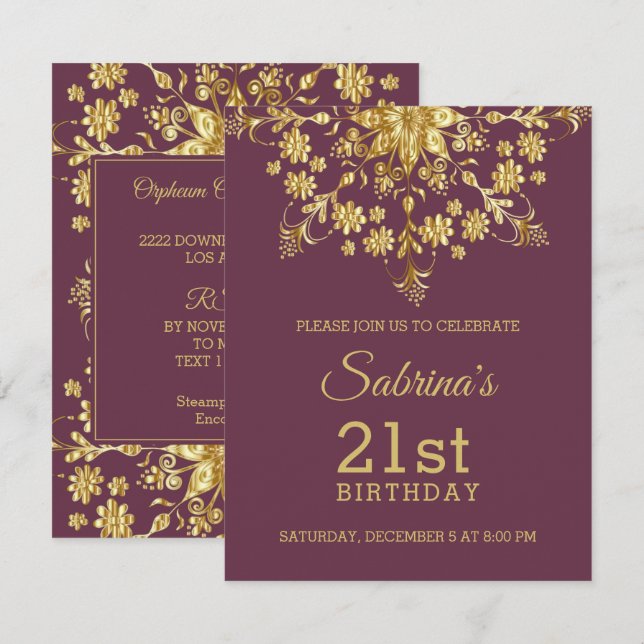 Elegante Chic Gold Einladung zum Geburtstag (Vorne/Hinten)