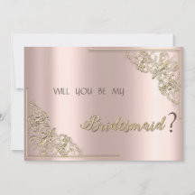 Elegante Chic Gold Frame Rose Gold Bridesmaid Card