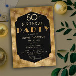Elegante Chic Gold Glitzer Black Birthday Party Einladung<br><div class="desc">Eine schlichte, moderne, elegante und schicke Geburtstagsgeschenk-Einladung mit einem goldenen Hintergrund, dem Wort PARTY, das in Goldsequenzen (simuliert, nicht echte Sequins) und in moderner Typografie überzogen ist, sowie einem eleganten "Sequins"-Rahmen mit schwarzem Hintergrund, der die goldene Farbe des modernen typografischen Textes zeigt. Eine schicke Kunst Deko Geburtstagsgestaltung für eine Frau...</div>