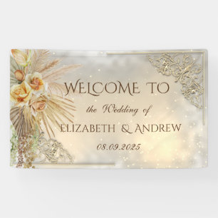 Elegante Chic Gold Hearts Boho Blume Banner