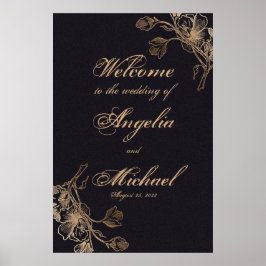 Elegante Chic Gold Imitate Metal Floral Wedding Poster