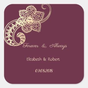 Elegante Chic Gold Paisley Hochzeit Quadratischer Aufkleber