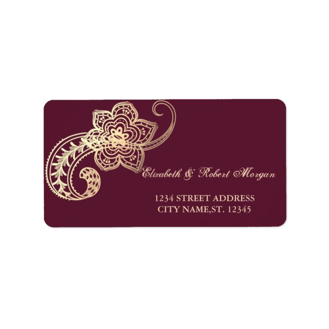 Elegante Chic Gold Paisley Wedding Label Adressaufkleber (Vorne)