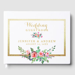 Elegante Chic Gold Pink Personalisierte Hochzeit Gästebuch