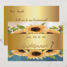 Elegante Chic Gold Sunflowers Bridesmaid Card