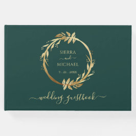 Elegante Chic Golden Foliage Smaragdgrüne Hochzeit Gästebuch