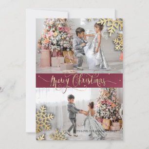 Elegante Chic Goldene Schneeflocken Foto Frohe Wei