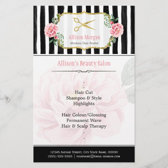 Elegante Chic Hair Stylist Gold Scheren Streifen Flyer (Vorne)