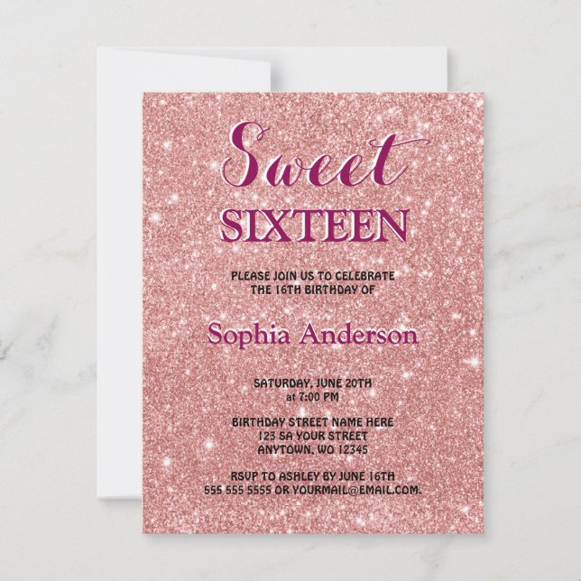 Elegante Chic Imitate Glitzer Rose Gold Geburtstag Einladung (Vorderseite)