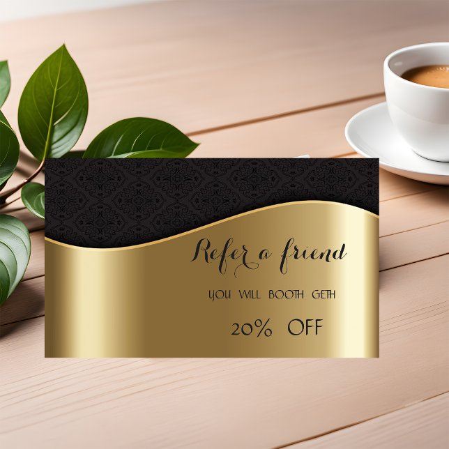 Elegante Chic Imitate Gold-, Black Damask Empfehlu Empfehlungskarte (Von Creator hochgeladen)