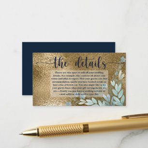 Elegante Chic Imitate Gold Leaf und Navy Blue Deta Begleitkarte