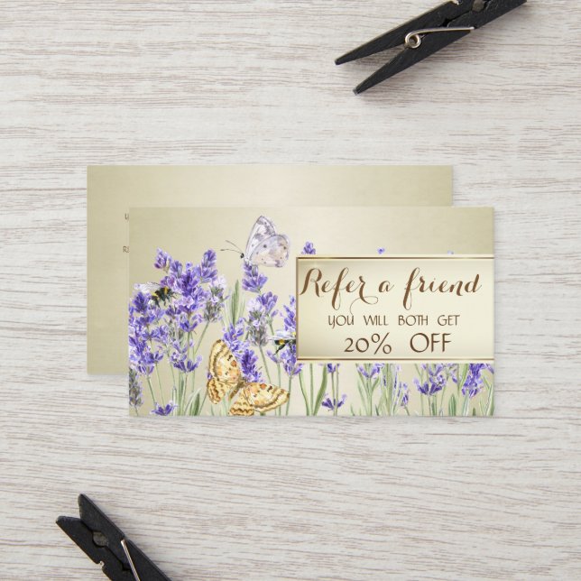 Elegante Chic Lavander-Referenzkarte Empfehlungskarte (Vorderseite/Rückseite Beispiel)