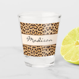 Elegante Chic Leopard Print Personalisiert Script Schnapsglas