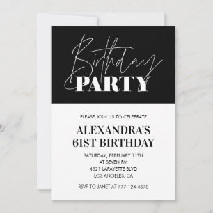 Elegante Chic Lettering Schwarz-weiß 61. Geburtsta Einladung