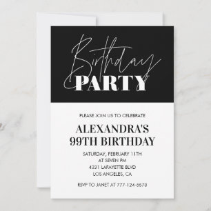 Elegante Chic Lettering Schwarz-weiß 99. Geburtsta Einladung
