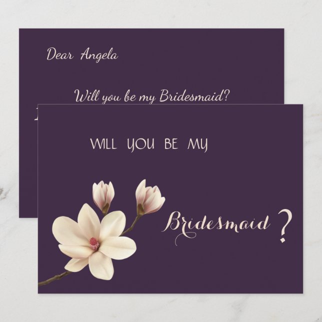 Elegante Chic Magnolia Bridesmaid Card Einladung (Vorne/Hinten)