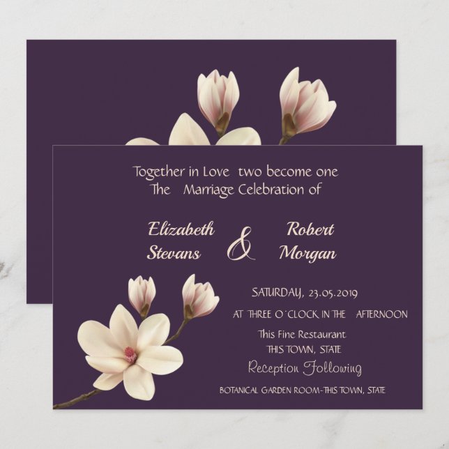 Elegante Chic Magnolia Hochzeit Einladung (Vorne/Hinten)