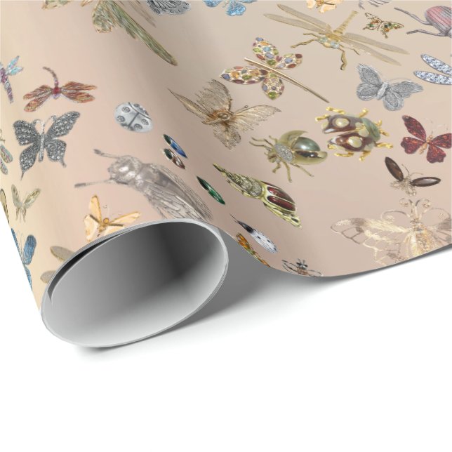 Elegante Chic Meadow Butterfly Insekten Rose Gold Geschenkpapier (Rolleneckpunkt)