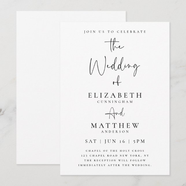 Elegante Chic Modern Simple Typografy Wedding Einladung (Vorne/Hinten)