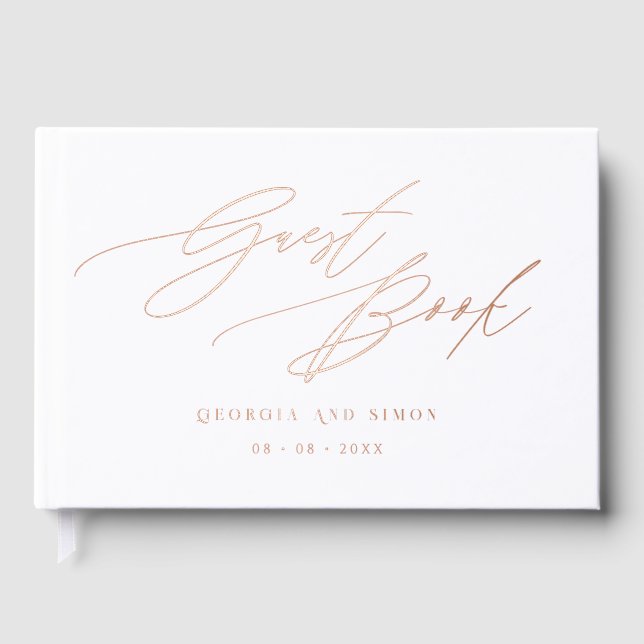 Elegante Chic Moderne kalligraphische Hochzeit Gästebuch (Vorderseite)