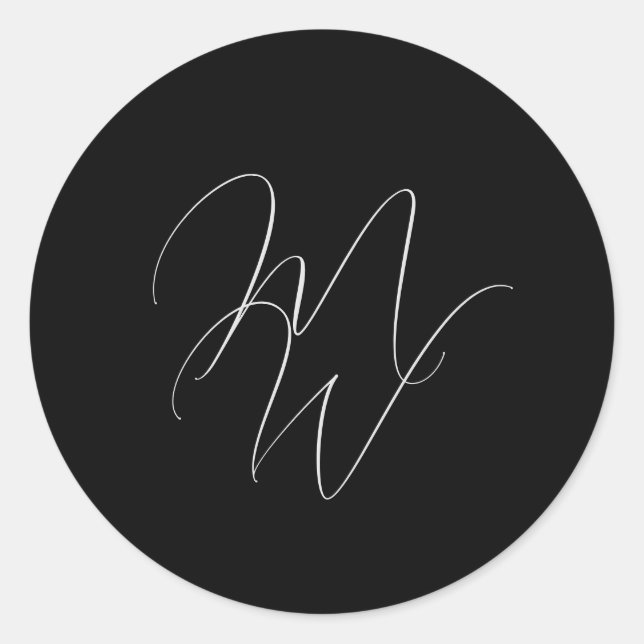 Elegante Chic Monogram Moderne Schwarze Hochzeit Runder Aufkleber (Vorderseite)
