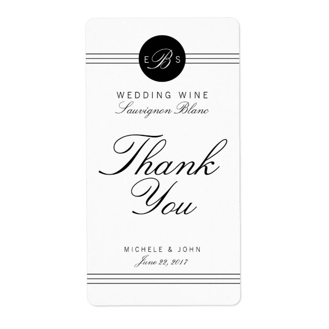 Elegante Chic Monogram Wedding Wine Custom Label (Vorne)