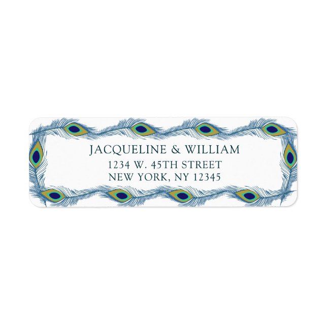 Elegante Chic Peacock Watercolor Rücksendeadresse (Vorne)