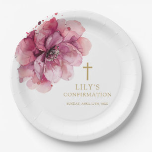 Elegante Chic Pink Aquarellfarben Floral Bestätigu Pappteller