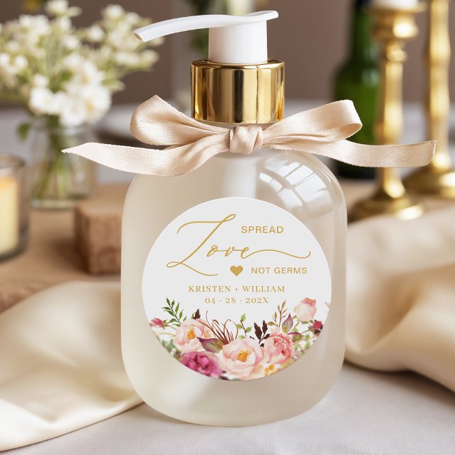 Elegante Chic Pink Floral Sanitizer Gastgeschenk H Runder Aufkleber (Von Creator hochgeladen)