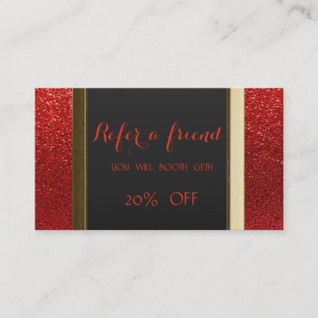 Elegante Chic Red Glittery-Referenzkarte Empfehlungskarte (Vorderseite)